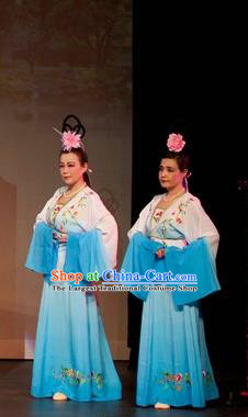 Chinese Shaoxing Opera Female Dress Garment and Headpieces Yue Opera Court Maid Costumes Emperor and the Village Girl Palace Lady Apparels