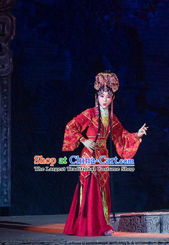 Chinese Beijing Opera Palace Lady Zi Yuan Apparels Costumes and Headdress Ru Ji Traditional Peking Opera Xiaodan Red Dress Court Maid Garment