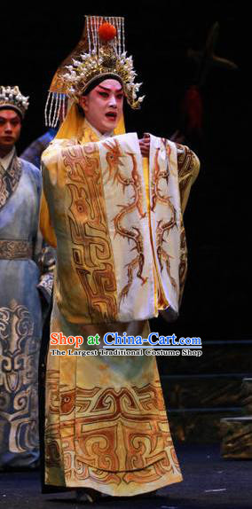 Chun Qiu Er Xu Chinese Peking Opera Xiaosheng Garment Costumes and Headwear Beijing Opera Young Male Apparels Emperor Clothing