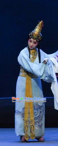 Chinese Beijing Opera Xiaodan Apparels Costumes and Headdress Chun Qiu Er Xu Traditional Peking Opera Young Lady Dress Servant Girl Garment