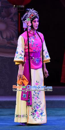 Chinese Beijing Opera Maidservant Xiao Hui Apparels Costumes and Headdress Love of Jade Hairpin Traditional Peking Opera Young Lady Dress Garment