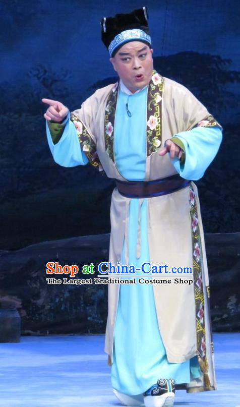 Pear Blossom Love Chinese Ping Opera Merchant Qian Youliang Costumes and Hat Pingju Opera Young Male Apparels Clothing