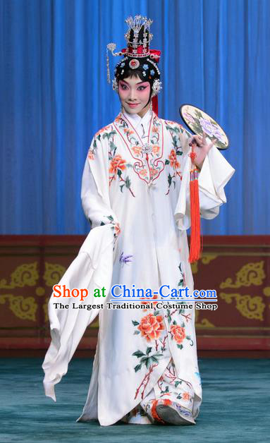 Chinese Beijing Opera Young Woman Apparels Costumes and Headdress Xie Yaohuan Traditional Peking Opera Hua Tan Dress Actress Garment