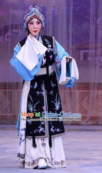 Chinese Beijing Opera Young Female Apparels Costumes and Headdress Han Yuniang Traditional Peking Opera Distress Maiden Dress Garment