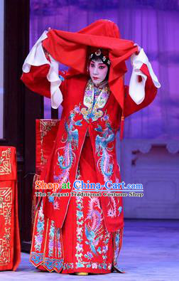 Chinese Beijing Opera Bride Wedding Apparels Costumes and Headdress San Da Tao Sanchun Traditional Peking Opera Hua Tan Red Dress Young Female Garment