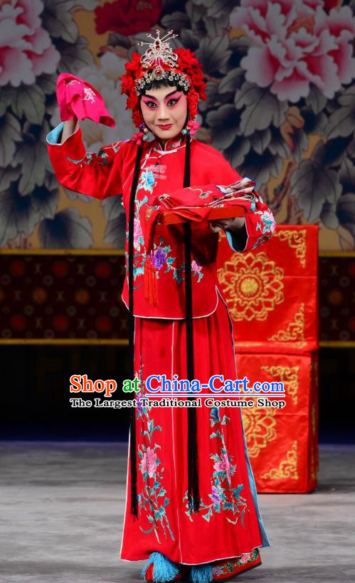 Chinese Beijing Opera Bride Chen Xiuying Apparels Romance of the Iron Bow Costumes and Headpieces Traditional Peking Opera Hua Tan Dress Young Beauty Garment