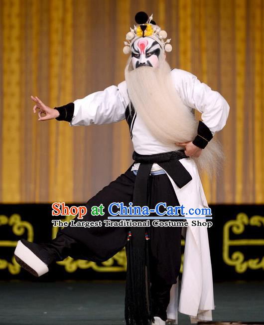 Jiu Jiang Kou Chinese Peking Opera Elderly Male Garment Costumes and Headwear Beijing Opera Laosheng Apparels Martial Male Zhang Dingbian Clothing