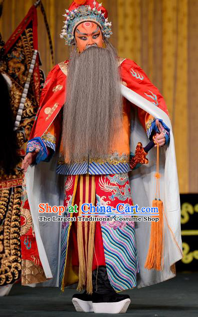 Jiu Jiang Kou Chinese Peking Opera King Garment Costumes and Headwear Beijing Opera Laosheng Apparels Elderly Male Chen Youliang Clothing