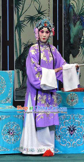 Chinese Beijing Opera Young Female Purple Apparels Su Xiaomei Costumes and Headpieces Traditional Peking Opera Hua Tan Dress Diva Garment