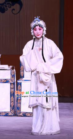 Chinese Beijing Opera Distress Maiden Apparels Hong Mu Ma Chou Costumes and Headpieces Traditional Peking Opera Tsing Yi White Dress Young Female Garment