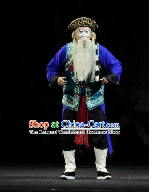 Return to the Han Dynasty Chinese Peking Opera Old Soldier Garment Costumes and Headwear Beijing Opera Chou Role Apparels Clothing