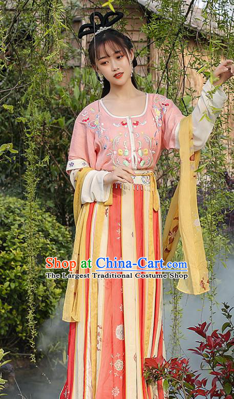 Chinese Traditional Tang Dynasty Young Lady Hanfu Dress Ancient Royal Princess Apparels Goddess Historical Costumes Complete Set