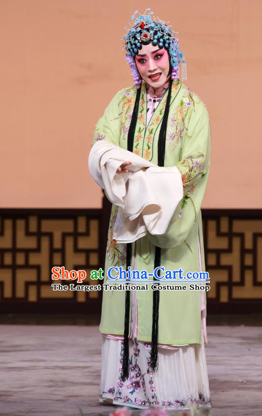 Chinese Beijing Opera Young Mistress Apparels Chun Gui Meng Costumes and Headpieces Traditional Peking Opera Actress Green Dress Hua Tan Garment