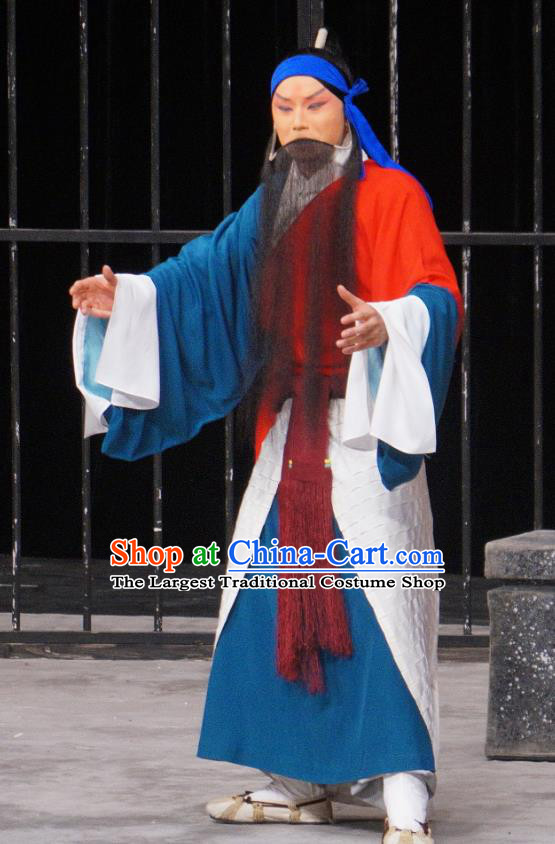 Daming Prefecture Chinese Peking Opera Distress Male Garment Costumes and Headwear Beijing Opera Prisoner Lu Junyi Apparels Clothing