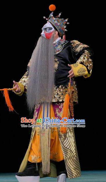 Duan Mi Jian Chinese Peking Opera Elderly Male Garment Costumes and Headwear Beijing Opera Jing Apparels General Li Mi Clothing