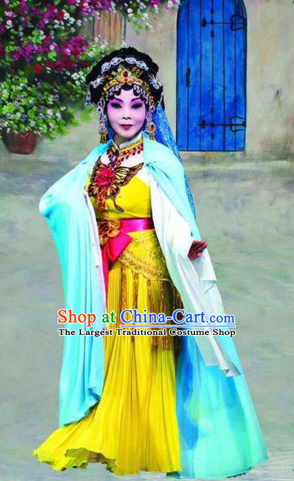 Chinese Beijing Opera Princess Apparels Love of Guan Yin Costumes and Headdress Traditional Peking Opera Goddess Dress Young Lady Garment