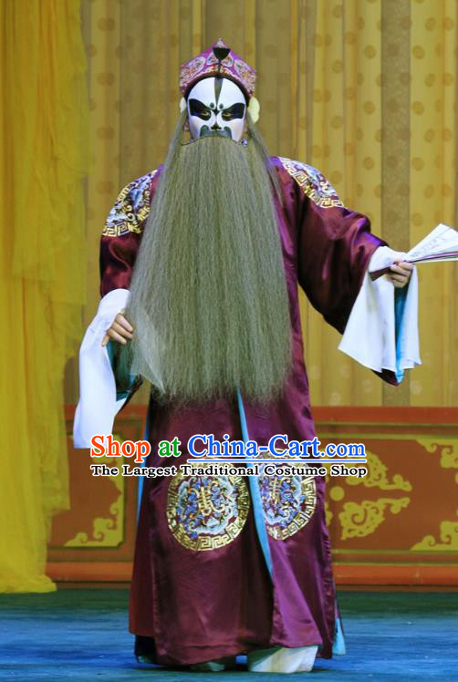 Mu Hu Guan Chinese Peking Opera Elderly Male Garment Costumes and Headwear Beijing Opera Painted Role Apparels Jing Gao Wang Clothing