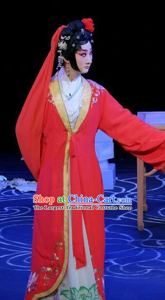 Chinese Beijing Opera Bride Qu Xiuxiu Apparels A Love Beyond Costumes and Headdress Traditional Peking Opera Hua Tan Dress Servant Girl Garment