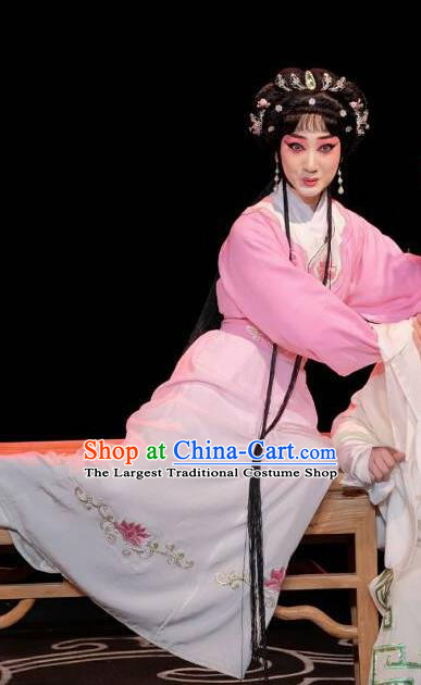 Chinese Beijing Opera Young Lady Apparels A Love Beyond Costumes and Headdress Traditional Peking Opera Huadan Dress Actress Qu Xiuxiu Garment