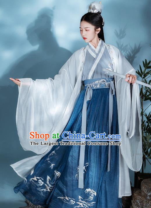 Chinese Traditional Jin Dynasty Swordsman Historical Costumes Ancient Noble Prince Embroidered Hanfu Garment for Men