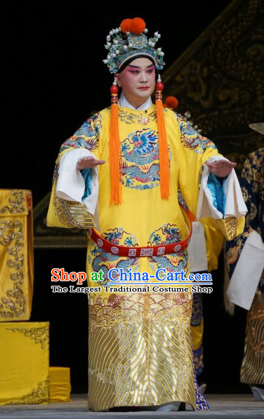 Man Jiang Hong Chinese Peking Opera Xiaosheng Apparels Costumes and Headpieces Beijing Opera Young Man Garment Emperor Gaozong Clothing