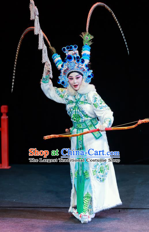 Chinese Beijing Opera Female Swordsman Apparels Chun Ri Yan Costumes and Headdress Traditional Peking Opera Martial Woman Dress Princess Yi Lan Garment