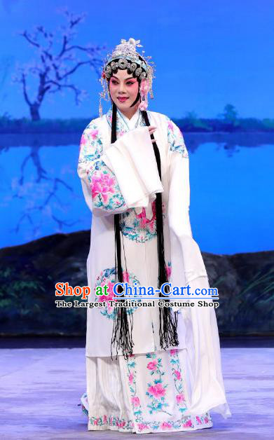 Chinese Beijing Opera Diva Bai Suzhen Apparels You Hu Costumes and Headdress Traditional Peking Opera Hua Tan Dress Young Female White Garment