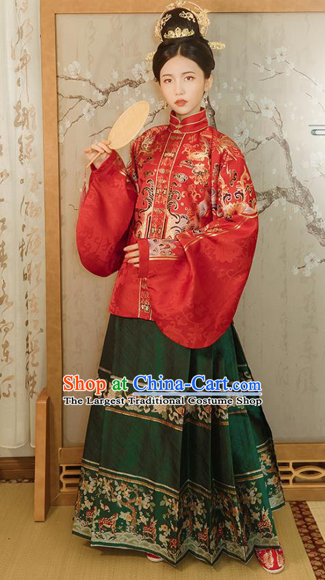 Traditional Chinese Ancient Bride Embroidered Hanfu Dress Garment Ming Dynasty Royal Princess Wedding Historical Costumes for Women