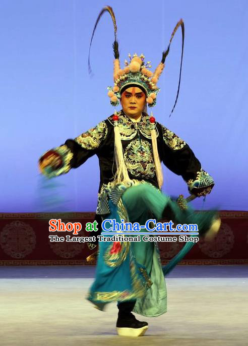 Shen Ting Ling Chinese Peking Opera Soldier Apparels Costumes and Headpieces Beijing Opera Wusheng Garment Martial Male Clothing