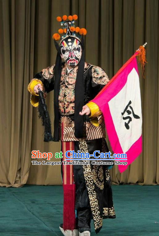 Shen Ting Ling Chinese Peking Opera Soldier Apparels Costumes and Headpieces Beijing Opera Wusheng Garment Martial Male Black Clothing