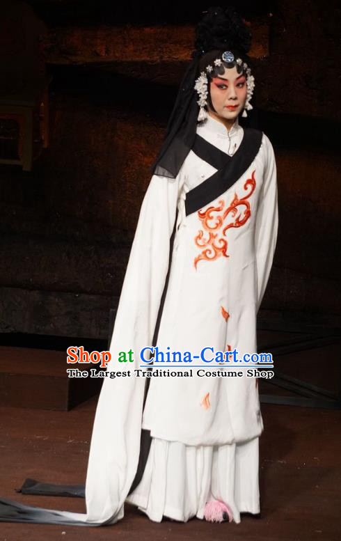 Chinese Beijing Opera Tsing Yi Garment Wu Qi Costumes and Hair Accessories Traditional Peking Opera Distress Maiden Dress Young Female Tian Jiang Apparels