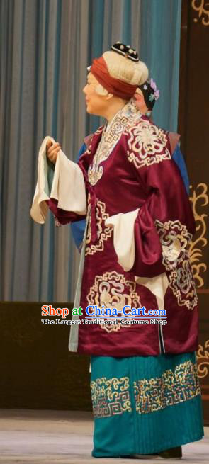 Chinese Beijing Opera Old Dame Garment Mu Yang Juan Costumes and Hair Accessories Traditional Peking Opera Elderly Female Dress Pantaloon Apparels