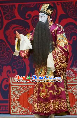 Legend of Xu Mu Chinese Peking Opera Chancellor Cao Cao Apparels Costumes and Headpieces Beijing Opera Painted Face Garment Elderly Male Clothing