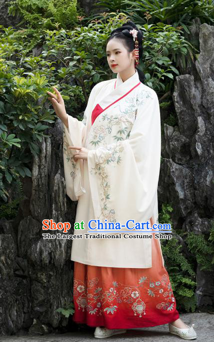 Traditional Chinese Ancient Patrician Lady Embroidered Hanfu Dress Garment Ming Dynasty Historical Costumes Long Blouse and Skirt for Women