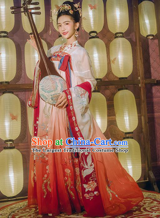 Chinese Traditional Tang Dynasty Embroidered Hanfu Dress Ancient Court Princess Garment Historical Costumes Complete Set