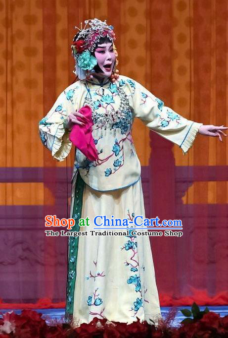 Chinese Beijing Opera Young Female Garment Jie Mei Yi Jia Costumes and Hair Accessories Traditional Peking Opera Actress Dress Elder Sister Zhang Suhua Apparels