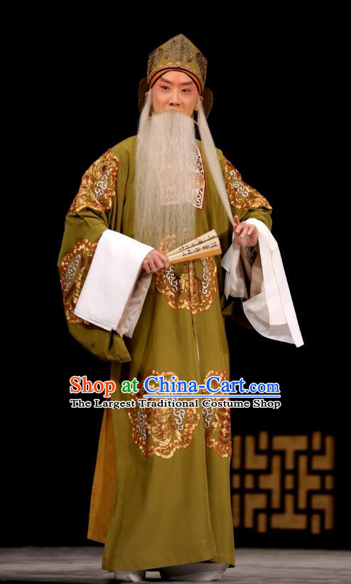 Ding Sheng Chun Qiu Chinese Peking Opera Laosheng Apparels Costumes and Headpieces Beijing Opera Elderly Male Garment Clothing