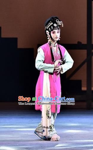 Chinese Beijing Opera Xiaodan Garment Ming City Wall Costumes and Hair Accessories Traditional Peking Opera Servant Girl Dress Young Lady Apparels