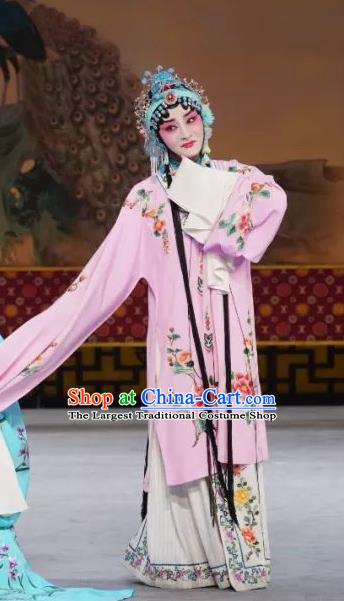 Chinese Beijing Opera Diva Yu Suqiu Garment Costumes and Hair Accessories Traditional Peking Opera Young Lady Dress Actress Apparels