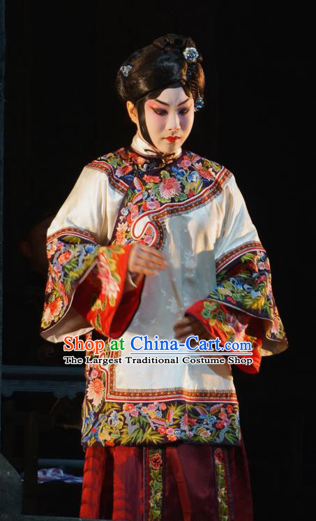 Chinese Beijing Opera Young Female Garment Costumes and Hair Accessories Traditional Peking Opera The Golden Cangue Rich Mistress Dress Apparels