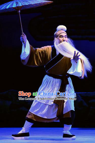 Breeze Pavilion Chinese Ping Opera Elderly Male Garment Costumes and Headwear Pingju Opera Laosheng Zhang Yuanfang Apparels Clothing