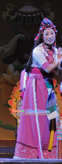 Chinese Sichuan Opera Maid Lady Costumes and Hair Accessories Chen Ai Luo Ding Traditional Peking Opera Tibetan Female Dress Servant Woman Apparels