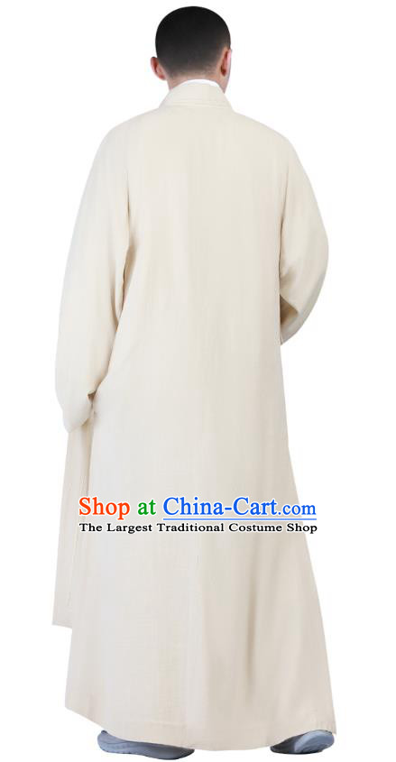 Chinese Traditional Buddhism Costume Shaolin Monk Clothing Beige Frock Robe for Men