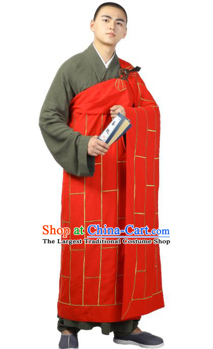 Chinese Traditional Monk Red Kasaya Costume Bonze Cassock Garment Buddhism Dharma Assembly Clothing for Men