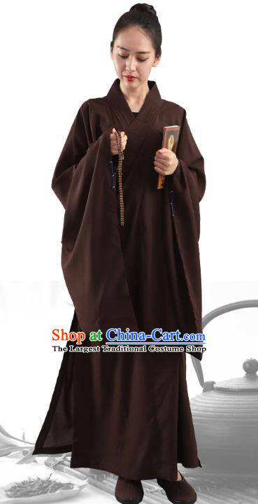 Chinese Traditional Lay Buddhist Brown Robe Costume Meditation Garment Dharma Assembly Frock for Women