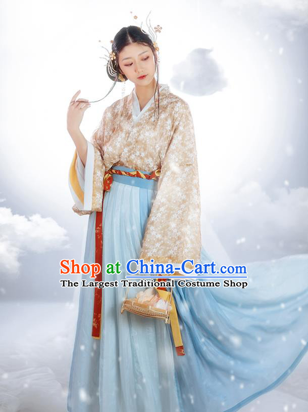 Chinese Ancient Flower Fairy Hanfu Dress Traditional Garment Jin Dynasty Court Lady Historical Costumes Complete Set for Women