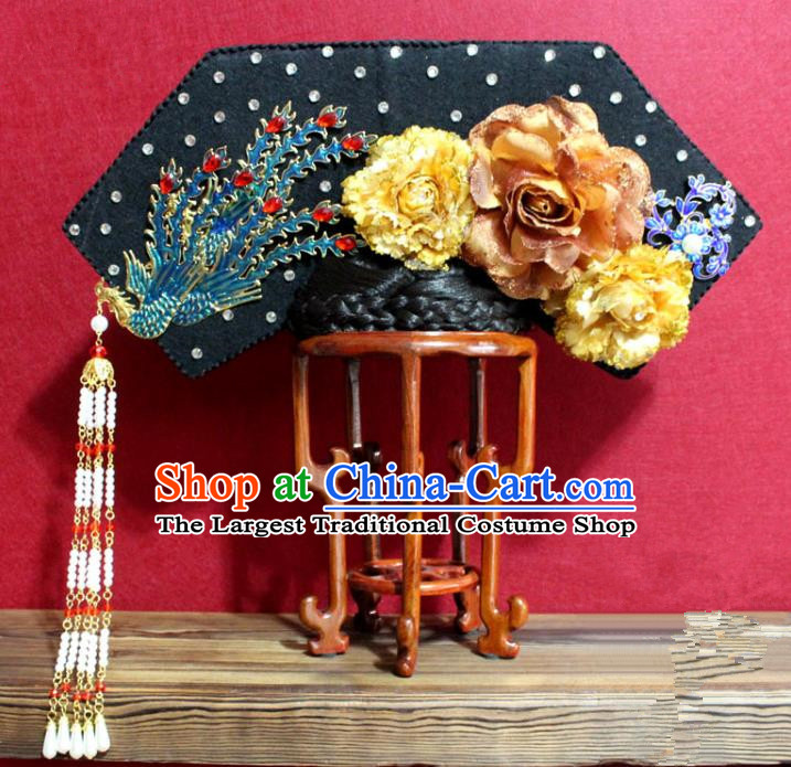 Chinese Ancient Qing Dynasty Queen Hair Jewelry Traditional Handmade Hairpins Hair Accessories Tassel Phoenix Coronet Complete Set