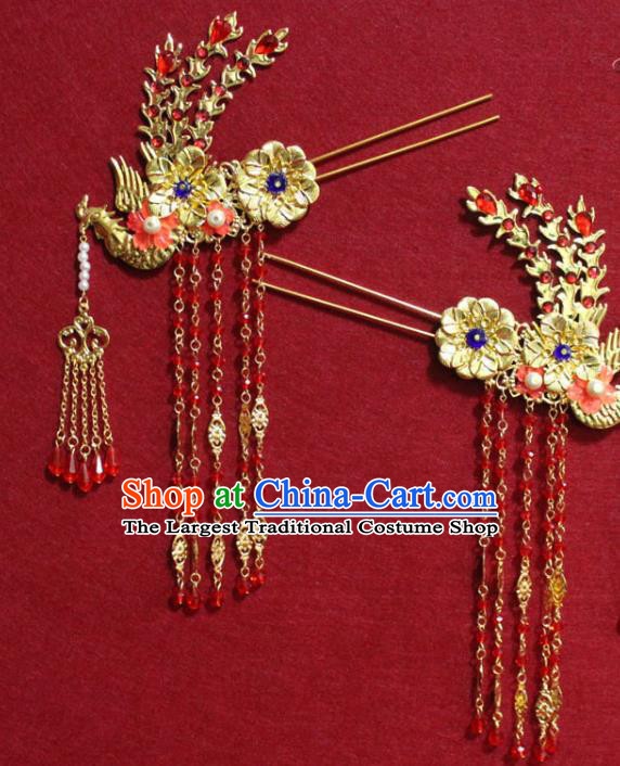 Traditional Chinese Handmade Golden Phoenix Tassel Hair Clip Ancient Queen Hairpin Hair Accessories for Women