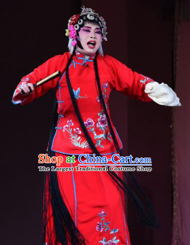 Chinese Sichuan Opera Rich Female Garment Costumes and Hair Accessories Ni Bi Tower Traditional Peking Opera Actress Red Dress Diva Fan Yue E Apparels