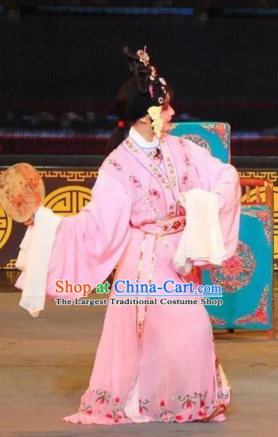 Chinese Sichuan Opera Court Lady Garment Costumes and Hair Accessories Shuang Tian Guan Traditional Peking Opera Young Beauty Pink Dress Hua Tan Apparels